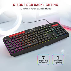 EvoFox Deathray v2 Pro Gaming Keyboard | Programmable Macro & Special Function Keys | 6 Zone RGB Backlighting | 19 Anti Ghosting Keys | Ergonomic Full Size Layout, Membrane Keys | Wired - Black