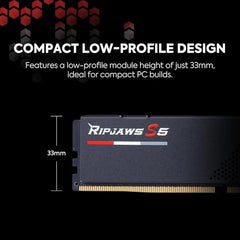 G.Skill Ripjaws S5 32GB (1 x 32GB) DDR5 5200 MHz CL 40-40-40-83 Desktop Memory RAM - F5-5200J4040A32GX1-RS5K (Black)