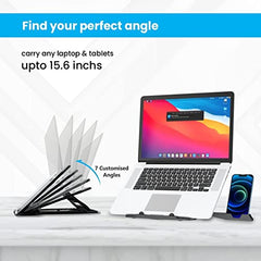 Portronics My Buddy Hexa 22 Laptop Stand with 360° Rotation Base, Mobile Stand, 7 Adjustable Heights, Air Ventilation, Portable & Foldable Design for Upto 15.6 Inches Laptops & MacBook (Black)
