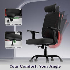 Furnivo Titan Ergonomic Office Chair for Home & Office | Adjustable Armrests | 120 Recline | Lumbar Support | Thick Cushioned Seat | Heavy-Duty Base | 3 Years Warranty (Eco Black Red)