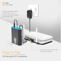 Oakter Mini UPS Basic for WiFi Router Broadband Modem | Supports 12V-2A Routers. Backup Upto 3 Hours | WiFi Router UPS Power Backup During Power Cuts| Current Surge & Deep Discharge Protection
