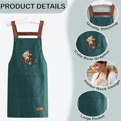 MOMISY Kitchen Apron – Adjustable Cooking Apron with Straps & Front Pockets (Dark Green)