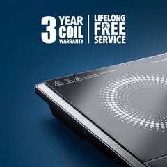 Preethi Indicook IC124 2100W Induction Cooktop, 8 Preset Indian Menus | Crystal glass surface with soft-touch controls, custom temperature and timer settings, plus high-voltage surge protection