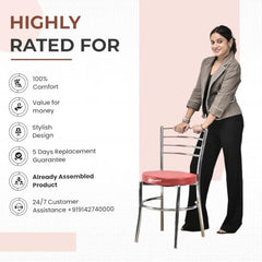 RATISON Office Visitor Study Chair Home Restaurant Steel Multipurpose with a Leather Cushion Steel Chrome Chair with Ring (Green, 6)
