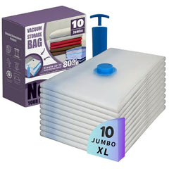 25 Pack Vacuum Storage Bags, Compression Space Saver Bags for Comforters, Blankets and Clothes, Durable Seal, Puncture Resistant, Safe Poly Material, Preserves and Protects, Hand Pump Included