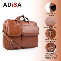 ADISA Laptop Bag for Men - Faux Leather Office Messenger Briefcase with Laptop Compartment for Work, Business, Corporate & Professional Use (LB6055)