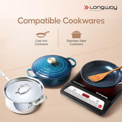 Longway Elite Plus IC 2000 Watt Induction Cooktop with Auto Shut-Off & Over-Heat Protection With 8 Cooking Mode & BIS Approved | 2 Years Warranty | (Black, Push Button)