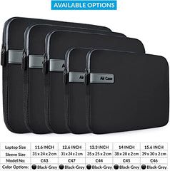 AirCase Neoprene Laptop Sleeve Case Cover for 15.6 Inch MacBook, Dell, HP, Lenovo, More| Water-Resistant, Shockproof Padding, Scratch-Proof| Slim Fit, Wrinkle Free, TSA Security Friendly (Black-Grey)