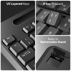 iBall ClickSet S450 Wireless Keyboard & Mouse Combo, 104-Key Full Size Keyboard, 12 Media Keys, Retractable Stand, ₹ Key, UV Coated Keys, Mobile Slot, 1200 DPI Mouse, 3 Buttons, High Precision