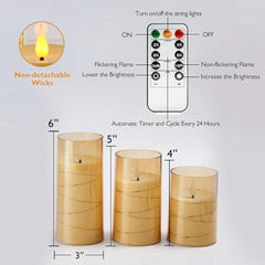 Flameless LED Pillar Candle Set of 2 | Acrylic Fiber Glass | Dancing Faux Wick | Remote Control with Battery Operated 3 AA | Home Décor & Gifting | 3" D x 6" H | Red