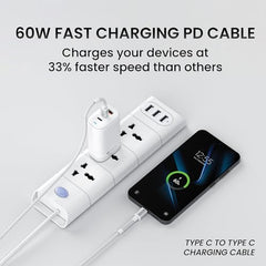 Portronics Konnect X 60W Type C to Type C Unbreakable Nylon Braided Cable, 1M Fast Charging Cable for iPhone 15 series, iPad, Samsung Galaxy & other Type C Devices(Black)