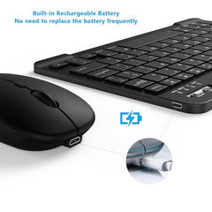 TOHAKATA Ultra-Slim Bluetooth Keyboard and Mouse Combo, Black Portable, Rechargeable, Wireless, Compatible with Android Tablet Cell Phone Samsung iPhone iPad