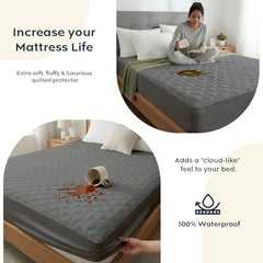 Ayka 100% Waterproof King Size 78x72 inch Cotton Quilted Mattress Protector Breathable Hypoallergenic Noiseless Ultra Soft Elastic Fitted Bed Protector Mattress/Bed Cover (Grey, King (78 * 72”))