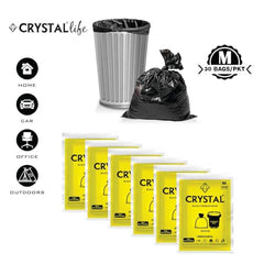Crystal Pouch Garbage Bags Dustbin Bags and Plastic Covers For Home Malls Parks Hospitals Hotels | Medium Size | Black | 19 X 21 Inch | 6 Packs Of 30 pcs | Total 180 pcs