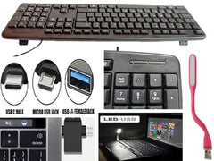 Anjo 10 in 1 Combo of Wired Keyboard, Wired Mouse, Anti-Skid Mouse Pad, USB Hub 3.0, 3 in 1 Cleaning Kit, OTG 2in1 Micro & C, Extension Cable, USB Light, Laptop Lid & Trackpad Lamination