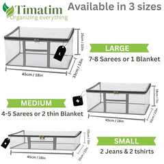 Timatim Transparent Plastic Clothes Cover Organiser for Wardrobe PVC Storage Bag for Saree, Shirts, Clothes, Lehenga Blankets Bedsheets Garment Protector Cover (Pack 2 pcs., Large (45x33x25 cms))