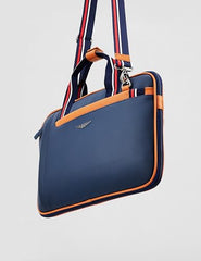 Police Men's Fobi 14" Laptop Briefcase For Official & Casual Use, Laptop Messanger bag - Navy/Tan