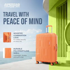 American Tourister 3PC PP Ivy 2.0-8 Wheel, Set (Small + Medium + Large) Hard Suitcase for Travel/Trolley Bag with Combination Lock & Smooth Sliding Double Wheel - Tan Orange, 55 Cm, 68 Cm, 79 Cm