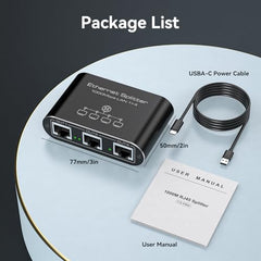 VEDINDUST LAN Splitter 1 to 4 1000 Mbps Aluminium LAN Switch Network Switch LAN Distributor Gigabit Ethernet Switch for Computers, Hubs, Switches, Router, Set-Top Box (with USB-C Power Cable)