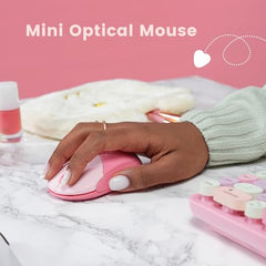 Perixx PERIDUO-802PK Bluetooth Mini Keyboard and Mouse Combo - Retro Round Key Caps - Pastel Pink - US English