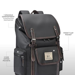 Gear Classic 16.5"/21L Medium Water Resistant Faux Leather Anti Theft Knapsack | Laptop Bag | Casual Bag | Travel Bag for Men/Women (Green - Brown)