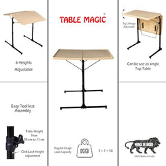 TABLE MAGIC 2.0 Double-Top Multipurpose Laptop Table Mat Finish| Height Adjustable, Foldable, Portable | Work-from-Home Lap Desk (Midnight Black)