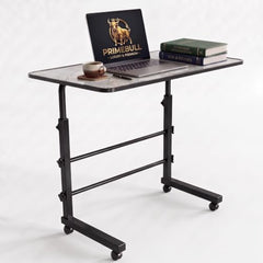 PRIMEBULL Adjustable Laptop Table with Wheels, Multi-Purpose Study Table | Bed Table | Height Adjustable for Office & Work from Home | Space Saving | Easy to Assemble (PRIMEBULL - Natural Wood)