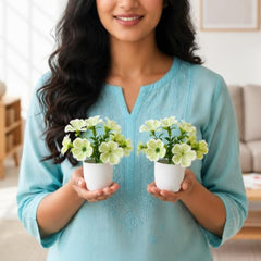 fancymart Artificial Flower Plant Home Décor with Small Size Pot | Pack of 2 | Plant Hanging for Home Decor | Office Decor (DESIGN-01)