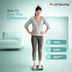 Longway Weight Machine for Home | Digital Bathroom Scale for Human Body Weight Measurement | Extra Thick Tempered Glass with LCD Display | 3 Years Warranty (Blue | Max Weight 180Kgs | Sapphire)