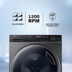 Haier 8 Kg 5 Star Inverter Direct Motion Motor Fully Automatic Front Load Washing Machine (HW80-IM1479CS8U1, 525 Super Drum, Puri Steam, Dark Jade Silver)