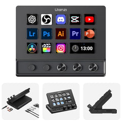 ULANZI D200X Creative Deck Macro Keyboard, 14 LCD Keys & 3 Encoder Knobs, 8-in-1 Hub w 4K HDMI, 3.5mm Audio, SD/TF Reader, USB 3.2 10Gbps, for Video Editing/Streaming/Smart Home PC, Mac