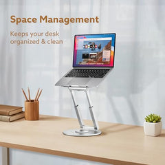 AGARO Foldable Laptop Stand Holder, 360° Rotating, Premium Metal Alloy, Ergonomic, Height Adjustable with Anti-Slip Silicone Pads, Heat Vent, Made for MacBook, HP, Dell, Lenovo, Laptops Up to 17"