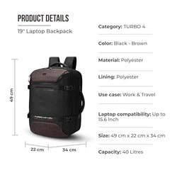 Gear Turbo 21"/45L Large Water Resistant Anti theft Laptop Backpack with Raincover | Backpack | Daypack |Briefcase | Travel Bag For Men/Women (Black - Grey)