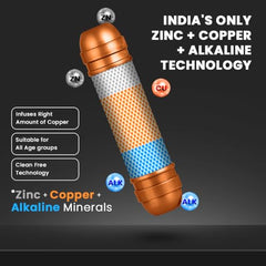 Kinsco Aqua Jazz ISI Copper Alkaline RO Water Purifier | RO + UV + UF + TDS + Copper Technology | Auto Start/Stop | 15L Tank Capacity | Black