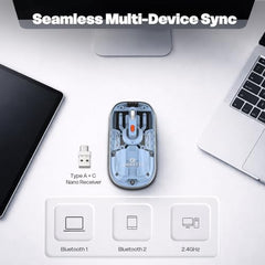 Amkette Epic TP Advanced Transparent Wireless Mouse/Bluetooth Mouse Rechargeable, USB-A+USB-C Nano Receiver, 3200DPI, Type-C Charging, 3 Device Connectivity for Laptop, PC, MacBook, Tablet & More
