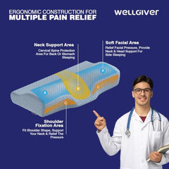 WELLGIVER Cervical Butterfly Pillow | Orthopedic Memory Foam for Neck & Shoulder Pain | Ergonomic Contour Design | Dual Height Support | Side Sleeper Pillow with Arm Rest - Pack of 1