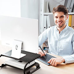 WALI Dual Monitor Stand for Desk, Desk Monitor Riser 3 Height Adjustable, Laptop Riser with Airflow Vents, Desk Organizer for Computer, Laptop, Printer, Notebook (STT003-2), 2 Pack, Black