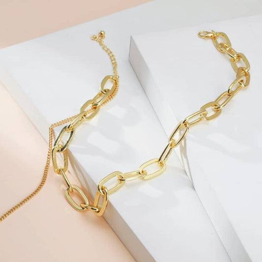 SYGA Metal Punk Style Acrylic Chain Buckle Fashion Necklace Jewellery For Women, Engagement, Gift, Party -Golden