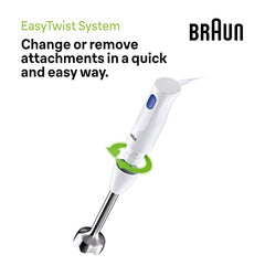 Braun MultiQuick 1, Powerful 450W Hand Blender, Made in Europe, EasyTwist Technology, Lightweight, Stainless Steel German Design, Dishwasher Safe, Make Baby Food, Chutney, Smoothie, Soup, MQ10.000P