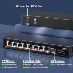YuanLey 18 Port 2.5G PoE Switch Unmanaged, 16 x 2.5G Base-T PoE Ports, 2 x 10G RJ45 UpLink, IEEE802.3af/at, 250W, Compatible with 100/1000/2500Mbps, Metal Case, 2.5Gbe Network Switch