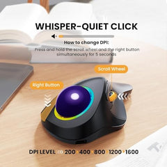 ProtoArc EM03 Wireless Bluetooth Trackball Mouse, Ergonomic RGB Rollerball Rechargeable for Computer, Laptop, 3 Device Connection & Index Finger Control for iPad, Mac, Windows - Graphite