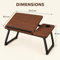 HOMERO Adjustable & Foldable Laptop Bed Table with Cup Holder -Brown