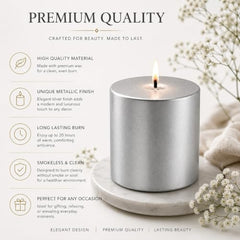 C Lal & Sons Silver Pillar Candle 2x2 Inch | Long Burning Decorative Wax Candle | 20H Burn Time | Unscented Candle for Home Décor, Wedding Decoration, Prayer, Meditation, Festivals & Romantic Ambience