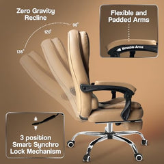 Kepler Brooks Italia Premium Leatherette Office Chair for Work | 3-Years Warranty | Boss Chair for Office, Ergonomic Executive Chair, Cushioned Arms & Seat, Leg Rest, Heavy Duty Metal Base (Black)