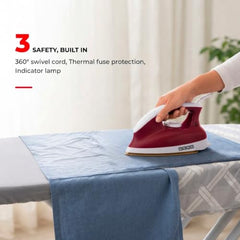 USHA Goliath 1200Watt Dry Iron with 1.8m Long Swivel Cord | Double Coat Golden Non Stick Soleplate for Longer Durability | 360° Swivel Cord | 2 Years Warranty | (Maroon), 1200 watts, Plastic