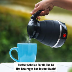 InstaCuppa Foldable Silicone Electric Kettle for Travel, Home & Office, 600 ML, 600 Watts, Fast Boiling, Food Grade Silicone, Collapsible, Portable, Dry Boil Protection, Black