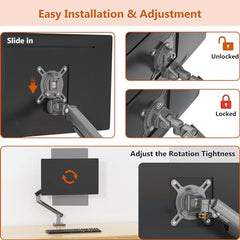 Artikel Single Monitor Desk Mount | Adjustable Heavy Duty Monitor Arm | VESA Mount with C Clamp & Grommet Mounting Base | Computer Monitor Stand (Grande Metallic, Single)