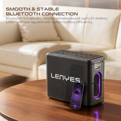 Lenyes S861 80W (150W Peak) Bluetooth Party Speaker, 2 Rechargeable Wireless Mics, 12000mAh Battery, RGB Lights, TWS Stereo, Bluetooth 5.0, USB TF AUX Pendrive, Karaoke Speaker, Black