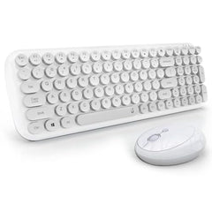iGear KeyBee Retro Typewriter Inspired 2.4GHz Wireless Keyboard with Mouse Combo for Desktop/Laptop and Devices with USB Support, Single Nano Receiver, Round Keycaps, Cleaning Brush (White) (Green)