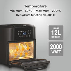 Glen Digital Air Fryer, 6 Litre, 1500W Airfryer with 7 Pre-Set Functions, Auto Sleep, Digital Controls, Timer & Temperature Control, Bake, Fry, Roast & Grill with Less Oil, Large Black (SA-3042DBL)